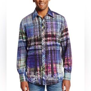 Robert Graham Vibrant Plaid Button Down Shirt Jazz embroidered Pattern sz large